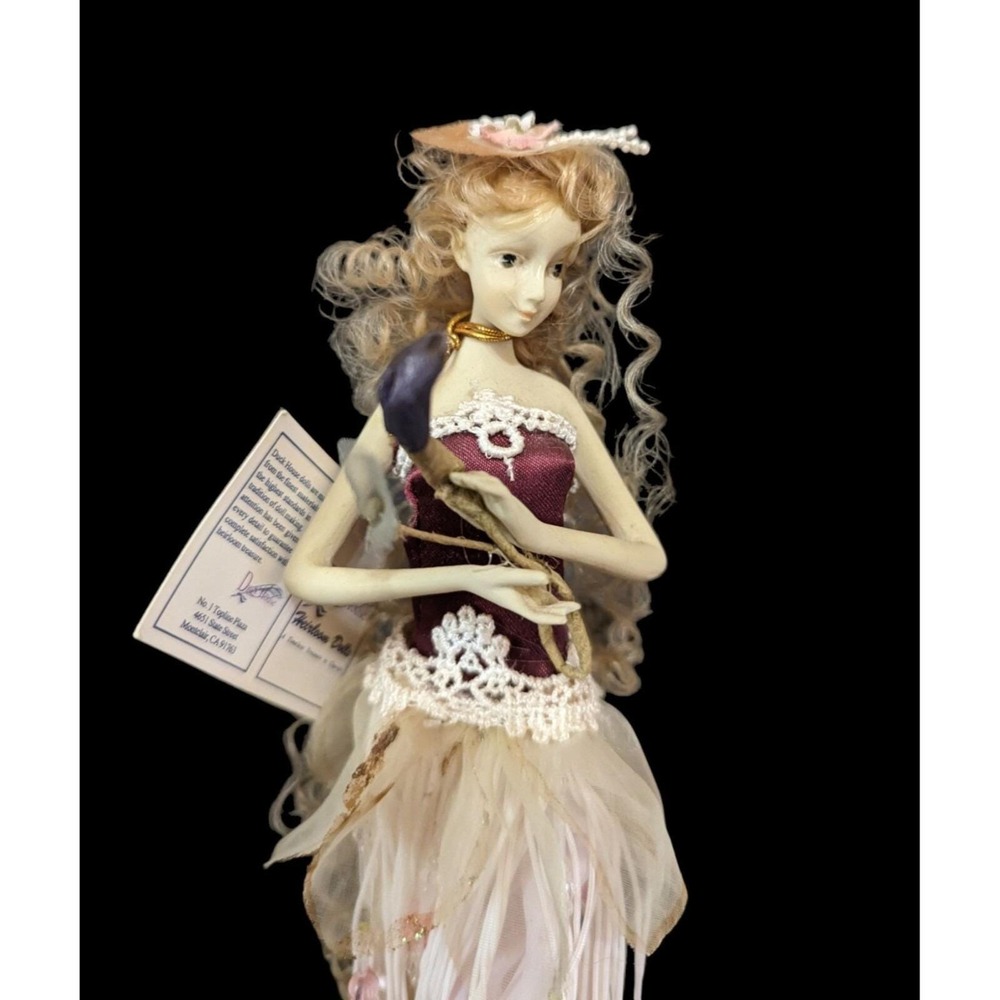 Duck House Heirloom Doll Blonde Curls Burgundy Lace Dress Vintage‎ Collectible